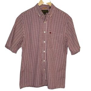VINTAGE Timberland Men's Red White Button Front Short Sleeve Shirt Size Medium